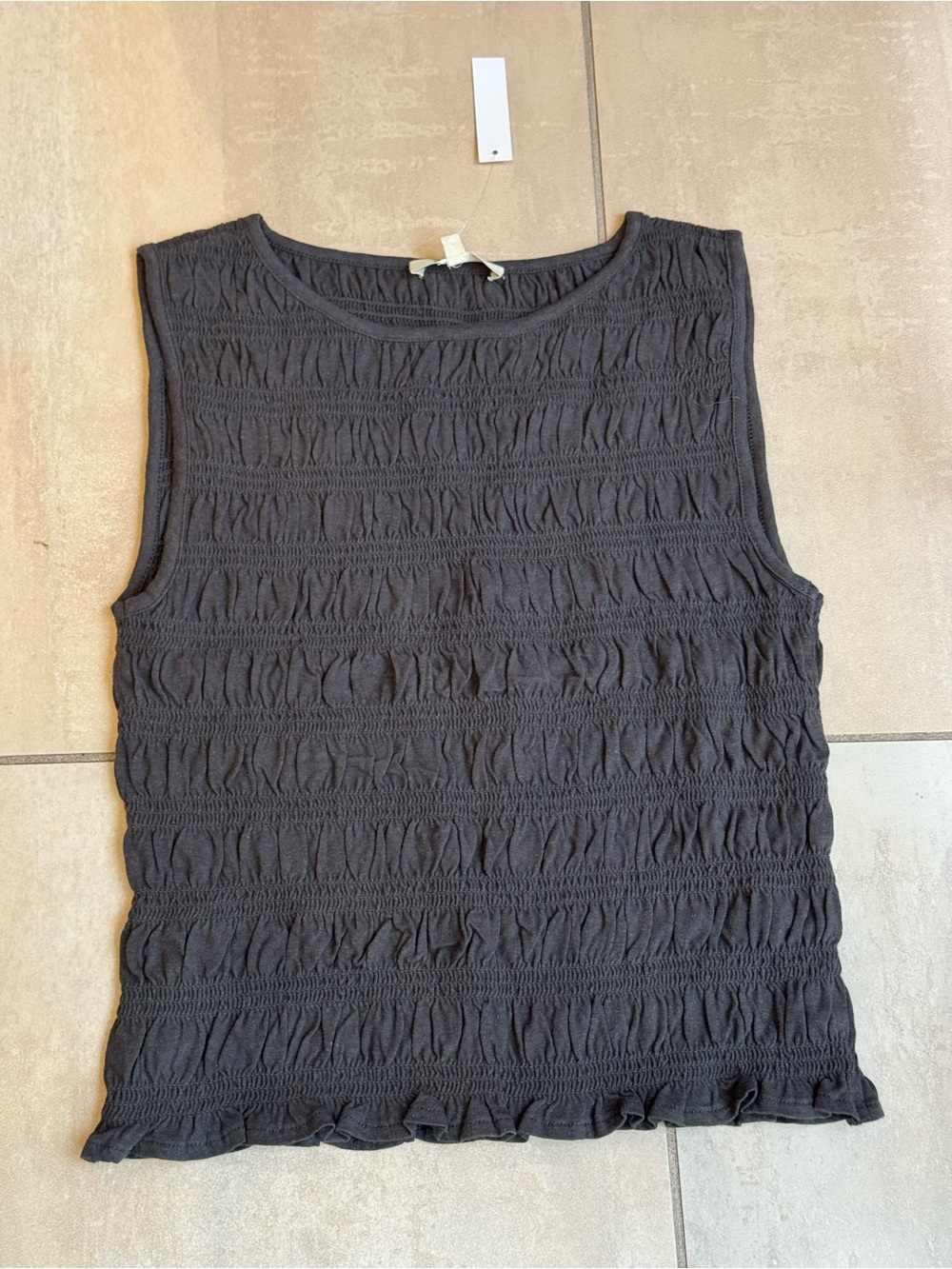 Madewell Black Smocked Ruffled Hem Tank